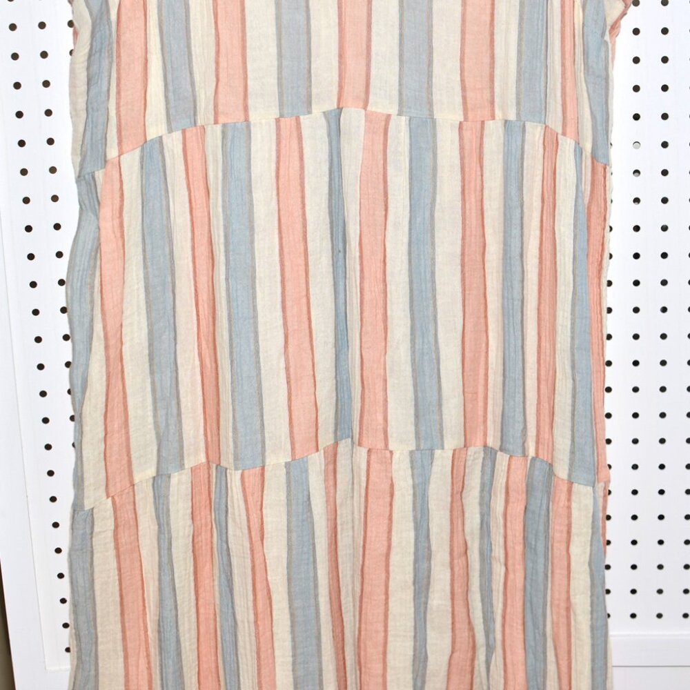 Wonderly XL Striped Peach / Blue Cotton Tiered Sleeveless Maxi Summer Sun Dress - Picture 3 of 10